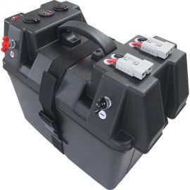 Battery Box with pre wired Leads DC Sockets and Battery Level Indicator